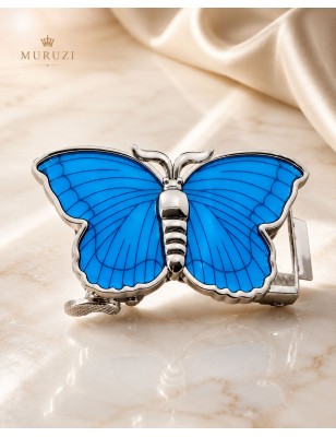 Boucle grand papillon bleu pour ceinture Femme Lady à fermeture automatique