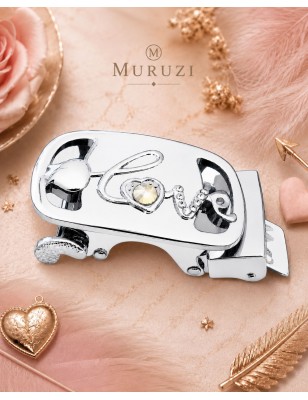 Boucle love argentés et brillant pour ceinture Femme Lady à fermeture automatique