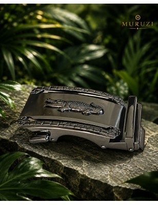 Boucle de ceinture homme couleur bronze décor alligator