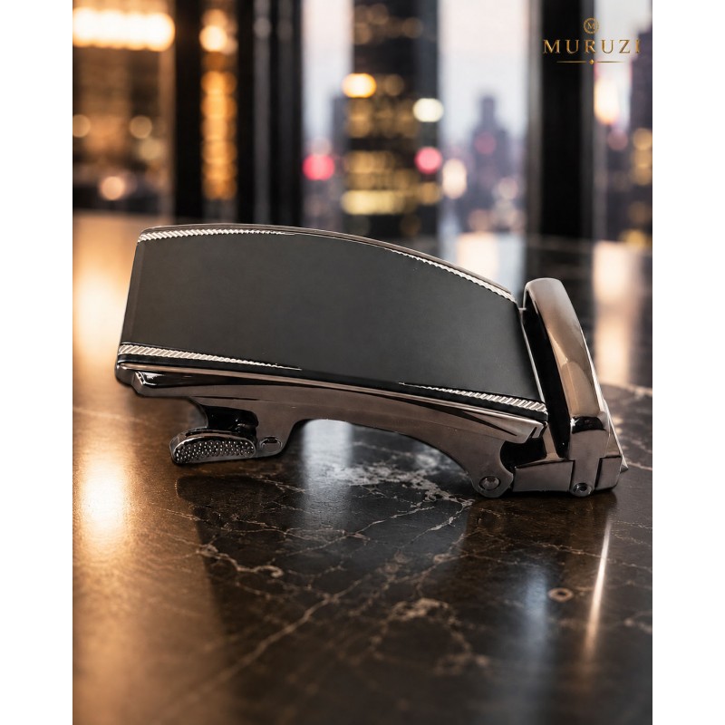 Boucle automatique homme MURUZI 523 plaque noire avec doubles liserés torsadés – ALLIAGE LUXE Boucle automatique homme MURUZI 523 plaque noire avec doubles liserés torsadés – ALLIAGE LUXE