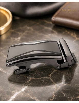 Boucle de ceinture homme automatique ,décor noir avec deux losanges cadre et passant couleur bronze