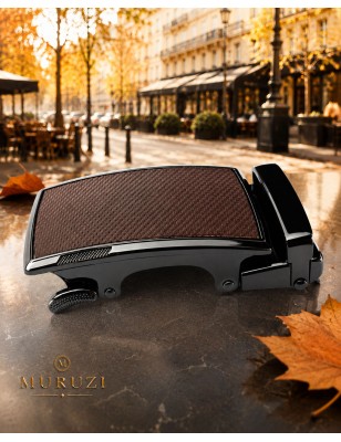 Boucle de ceinture homme cuir B5 Carbone  marron avec cadre couleur bronze