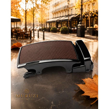 Boucle de ceinture homme cuir B5 Carbone  marron avec cadre couleur bronze