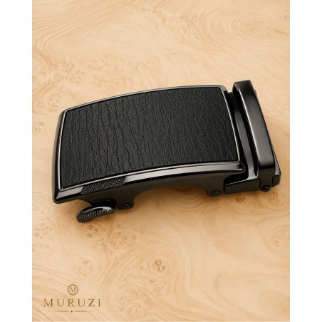 Boucle de ceinture motif cuir bûche noir cadre bronze