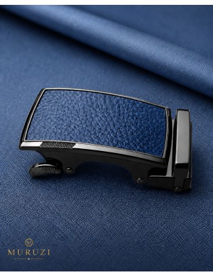 Boucle de ceinture bronze grain cuir bleu