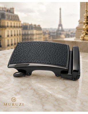 Boucle de ceinture grain cuir noir cadre noir brillant