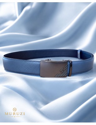 Ceinture en cuir pleine fleur gris avec boucle automatique