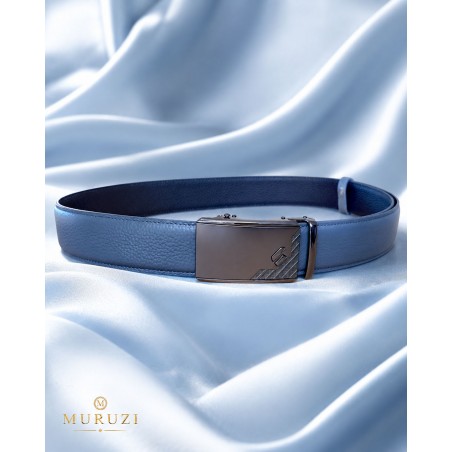 Ceinture en cuir pleine fleur gris avec boucle automatique