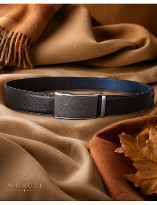 Ceinture en cuir en cuir pleine fleur marron avec sa boucle automatique