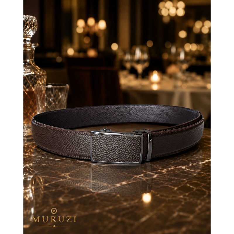 Ceinture homme en cuir pleine fleur marron avec boucle automatique 537 Ceinture homme en cuir pleine fleur marron avec boucle automatique 537