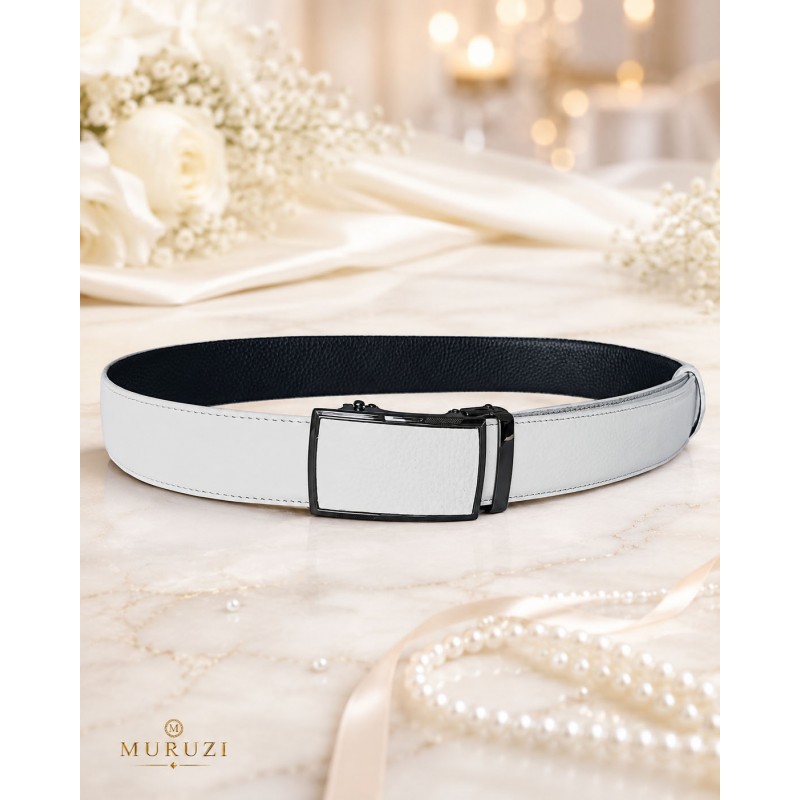 Ceinture homme en cuir pleine fleur blanc avec boucle automatique 538 Ceinture homme en cuir pleine fleur blanc avec boucle automatique 538