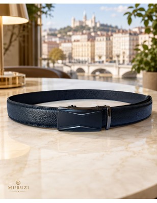 Ceinture homme cuir pleine fleur noir sans trou – Boucle 553 MURUZI