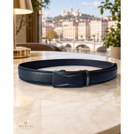 Ceinture homme cuir pleine fleur noir sans trou – Boucle 553 MURUZI