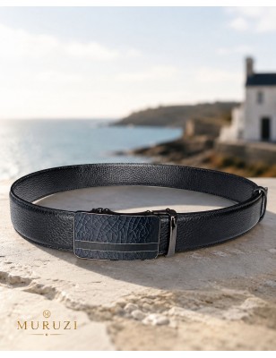 Ceinture homme cuir pleine fleur noir sans trou – Boucle 555 MURUZI