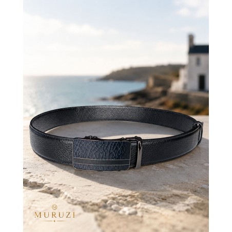 Ceinture homme cuir pleine fleur noir sans trou – Boucle 555 MURUZI