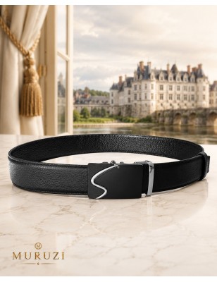 Ceinture homme cuir pleine fleur noir sans trou – Boucle 564 MURUZI