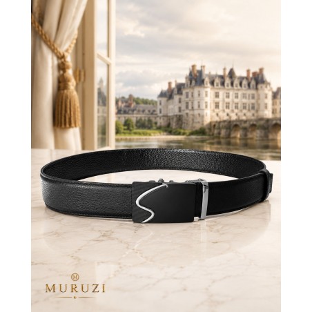 Ceinture homme cuir pleine fleur noir sans trou – Boucle 564 MURUZI