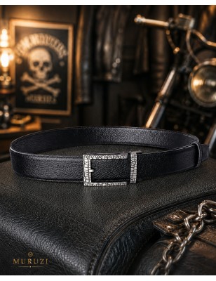 Ceinture homme cuir pleine fleur noir sans trou – Boucle 571 MURUZI