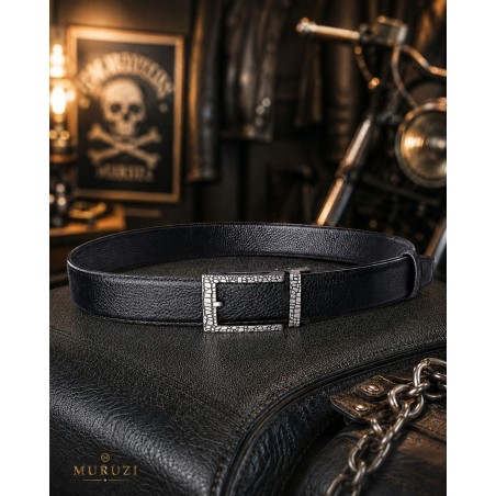 Ceinture homme cuir pleine fleur noir sans trou – Boucle 571 MURUZI