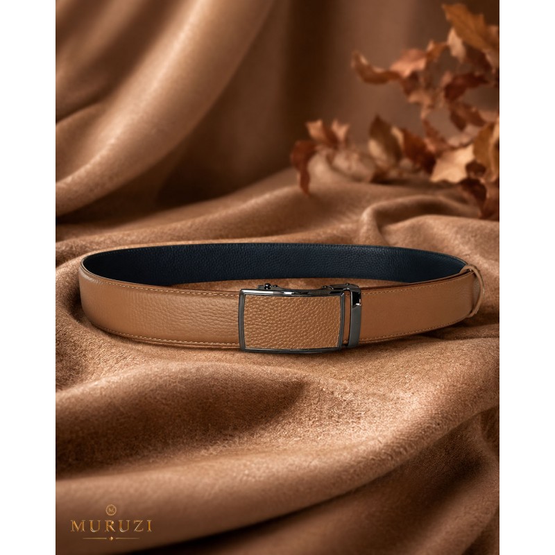 Ceinture homme en cuir pleine fleur marron clair avec boucle automatique 585 Ceinture homme en cuir pleine fleur marron clair avec boucle automatique 585