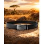 CC504B2 Ceinture en cuir pleine fleur noir avec boucle automatique décor plaque grise avec panthère CC504B2 Ceinture en cuir pleine fleur noir avec boucle automatique décor plaque grise avec panthère