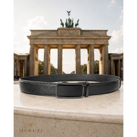 Ceinture homme cuir pleine fleur noir sans trou – Boucle 522 MURUZI