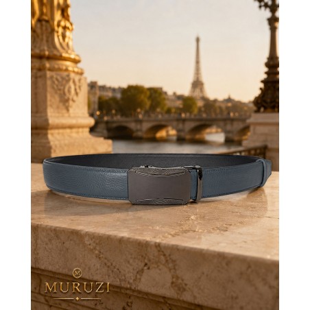 Ceinture homme cuir pleine fleur gris sans trou – Boucle 546 MURUZI
