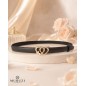 CC136 Ceinture en cuir pleine fleur marron avec boucle automatique double cœur doré CC136 Ceinture en cuir pleine fleur marron avec boucle automatique double cœur doré