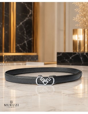 Ceinture femme noire boucle argentée brillante | MURUZI