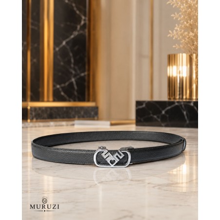 Ceinture femme noire boucle argentée brillante | MURUZI