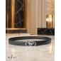 CC120 Ceinture en cuir pleine fleur noir avec boucle automatique argentée brillante CC120 Ceinture en cuir pleine fleur noir avec boucle automatique argentée brillante