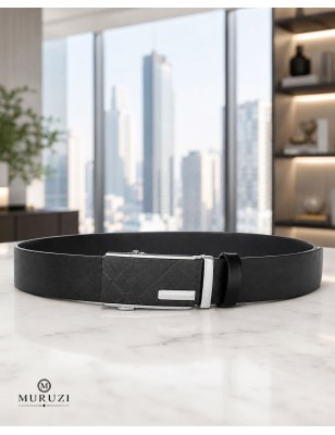 Ceinture homme cuir pleine fleur noir sans trou – Boucle 514 MURUZI