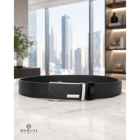 Ceinture homme cuir pleine fleur noir sans trou – Boucle 514 MURUZI
