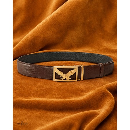 Ceinture automatique homme cuir marron finition carbone – boucle aigle 601