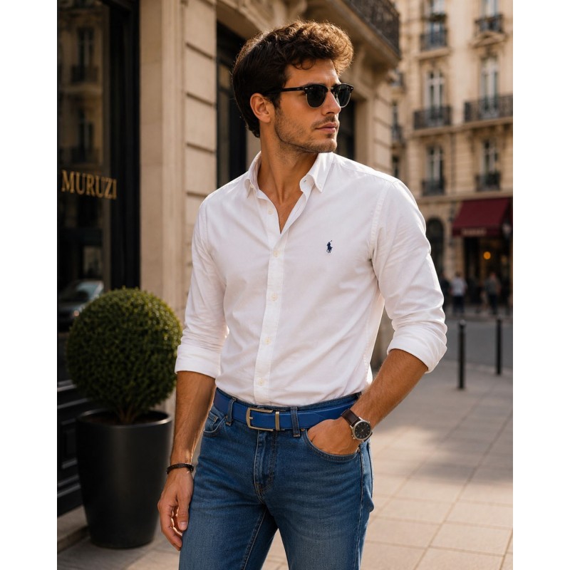 Ceinture automatique homme cuir bleu lisse – boucle 572 Ceinture automatique homme cuir bleu lisse – boucle 572