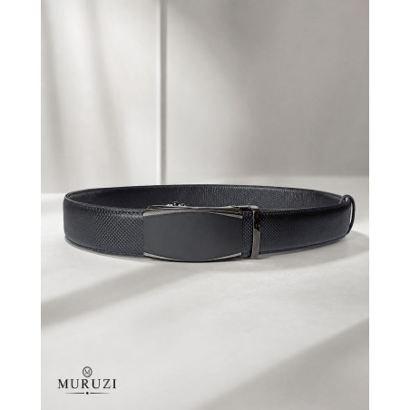 Ceinture homme MURUZI 523B5 en cuir pleine fleur noir avec boucle automatique, gamme LES CHICS.