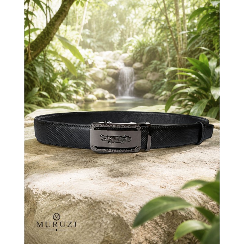 Ceinture automatique homme cuir noir finition carbone – boucle crocodile 520 Ceinture automatique homme cuir noir finition carbone – boucle crocodile 520