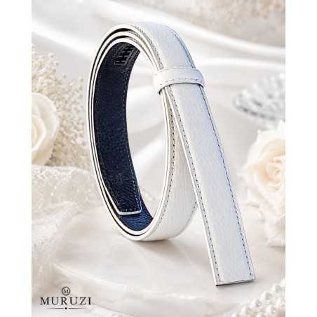 Lanière Lady blanche MURUZI en cuir pleine fleur pour ceinture femme