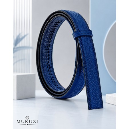 Lanière sans trou Lady LCLA bleu marine MURUZI en cuir pleine fleur pour ceinture femme