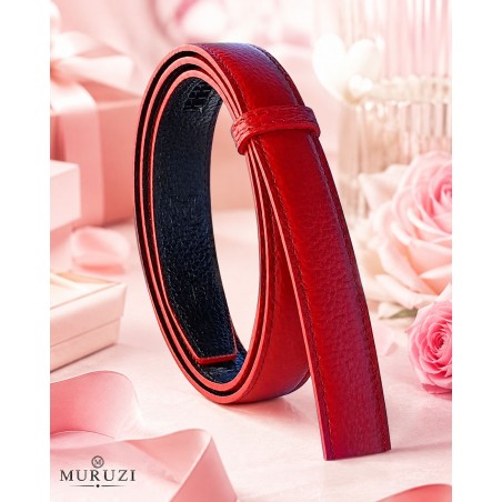 Lanière sans trou Lady LCLA rouge MURUZI en cuir pleine fleur pour ceinture femme