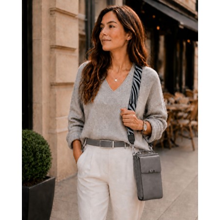 Sacoche téléphone en cuir Pretty haut de gamme couleur veronique (gris)