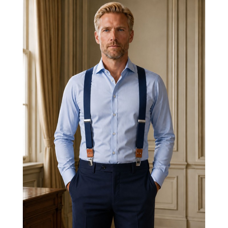 Bretelles homme MURUZI 901 bleu marine à pinces acier