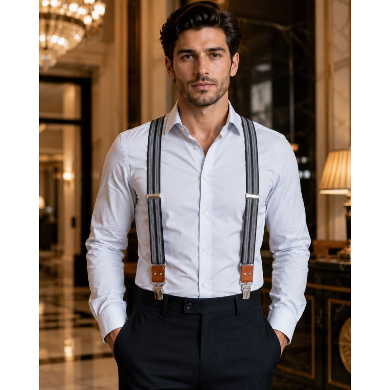 Bretelles homme MURUZI 910 rayées gris et noir – L’Actuel