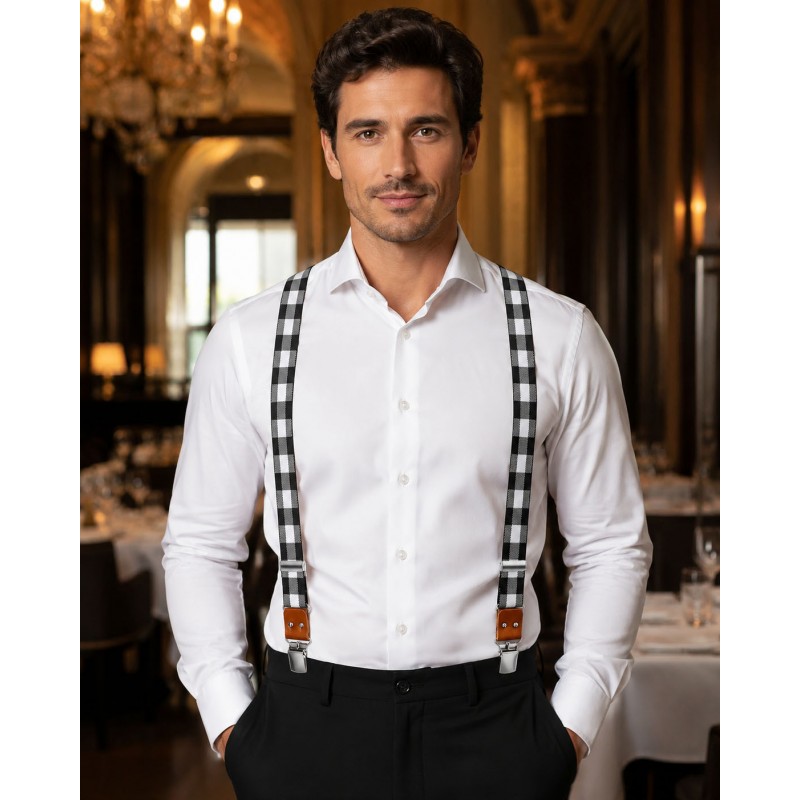 Bretelles homme MURUZI 911 motif damier noir et blanc – L’Échiquier