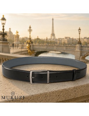 ceinture MURUZI, prête à porter, réversible,, cuir pleine fleur,coté  noir