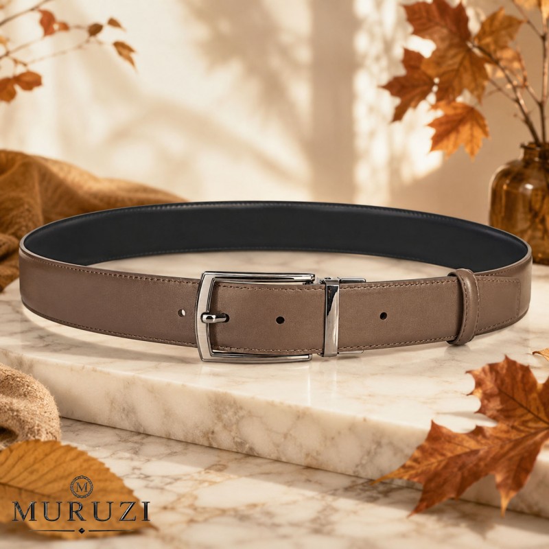 CCR05 Ceinture prête à porter réversible cuir pleine fleur marron et noir CCR05 Ceinture prête à porter réversible cuir pleine fleur marron et noir