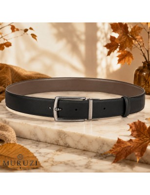 Ceinture réversible MURUZI en cuir pleine fleur intérieur  marron et extérieur  noir, prête à porter