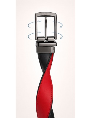 CCR03 Ceinture prête à porter réversible cuir pleine fleur rouge et noir