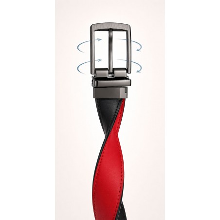 CCR03 Ceinture prête à porter réversible cuir pleine fleur rouge et noir