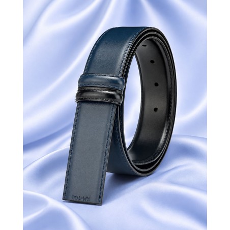 Lanière réversible MURUZI bleu et noir sur fond satiné